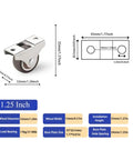 Butter Smooth Furniture Casters 4 Pack 1.25 Inch Low Profile Rubber Mini Swivel Wheels dimensions and specifications image