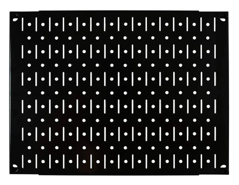 Single panel from Modular Black Pegboard Wall Organizer Tiles Set Four 12 Inch Tall By 16 Inch Wide Metal Pegboard Panels For Garage And Workshop Storage Easy Install Slick Expandable System That Accepts Round And Slotted Pegs