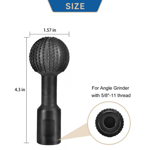 Rock Solid Carbon Steel Sphere Rotary Burr With Standard 5/8-11 Threads For 4-1/2 And 5 Inch Angle Grinders, showing size dimensions 1.57in by 4.3in.