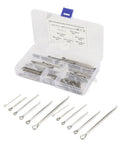 Stainless Steel Cotter Pin Set For Auto Repair And Workshop, 90 Pieces, 304 Grade Fasteners In 6 Sizes, open box and pins displayed