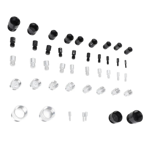 Top Tier 44 Piece Metric And Imperial Fastener Gauge Set Made From Durable Aluminum showing various nuts and screws for precise measurements.