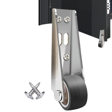 Heavy Duty Gate Caster Wheels Two Pack With Long L Bracket Hardware shows steel bracket and rubber wheel with mounting screws.