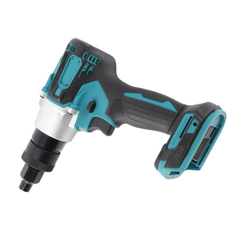 Brushless Electric Riveter With Anti Slip Handle LED Light Automatic Rivet Nut Machine Kit Featuring 3 Riveter Heads And Pro Grade Adjustable Speed With Forward Reverse Switch, side view