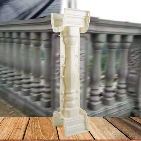 35.04 Inch Long Roman Column Mold For Concrete And Plaster Casting Durable ABS Balustrade Railing Pillar Form For Patio Path No Fuss Snap Assembly And Demolding DIY Decorative Pillar Feature In Rice White visible with railing background