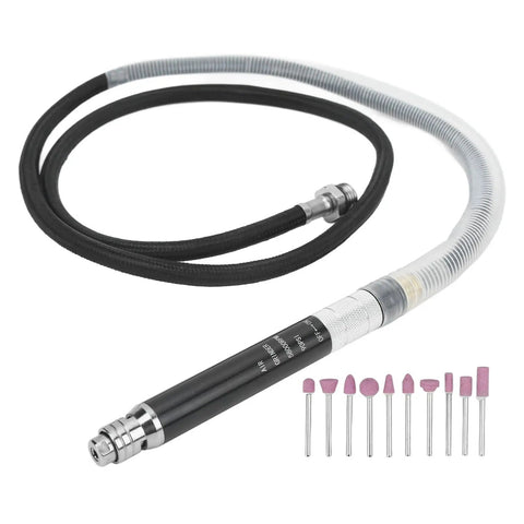 Badass Pneumatic Pencil Die Grinder Kit Featuring Knockout 65000 RPM Air Power with flexible hose and different grinding bits.