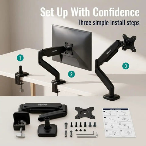 Single Monitor Arm Desk Mount With Super Smooth Tilt And Swivel Fits 13 To 32 Inch Screens Handles Up To 17 Pounds Solid Build showing installation steps.