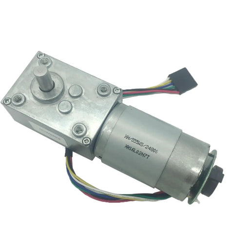 Super High Torque 12 Volt Dc Worm Geared Motor With Encoder Disk For Industrial Automation and Robots That Gets The Job Done Smooth And Reliable with visible connectors.