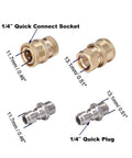 4 Pack Quarter Inch Quick Connect Pressure Washer Adapter Set with Quick Release Couplers, brass and stainless steel components