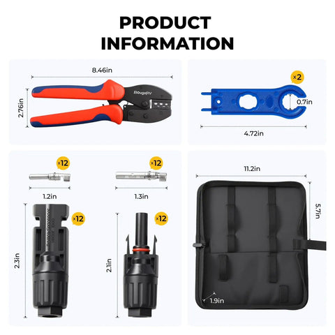 Solar Crimping Tool Kit For DIY PV Installations with crimper, spanner wrenches, connectors, and carrying case in black