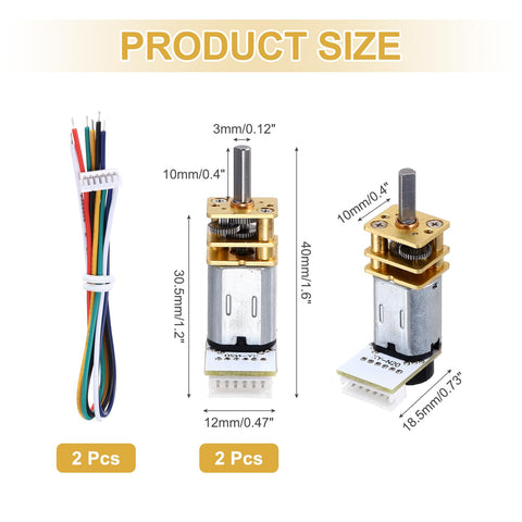 Product dimensions of Two Pack 500 RPM Micro Gear Motors With Encoder Six Volt N20 Gearbox High Torque Reduction Motors.
