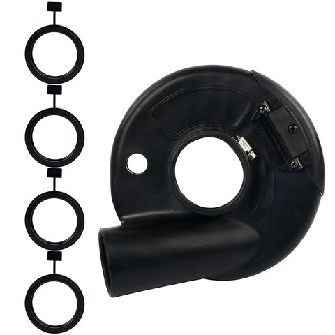 7 Inch Vacuum Dust Shroud Cover For Angle Grinder with 4 rings, iron core rubber outer, durable clamps, dust control for cement stone concrete.