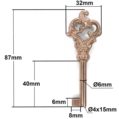 Old School Vintage Style Open Barrel Skeleton Key For Furniture And Cabinets, Louis XV 15 Brass Replacement Key For Dressers, Drawers