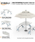 4 Ft Folding Camping Picnic Table Set With Seats And Umbrella Hole, Grab-And-Go Suitcase-Style Lightweight Aluminum Alloy Frame Table For RVs