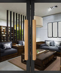 Door Pull Handle Set For Interior And Exterior Doors Wooden Bar Pull Handle For Sliding Barn Doors installed on glass doors