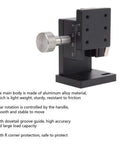Close-up of Beefy Manual Lifting Stage With Z Linear Slide Table, 40x40mm aluminum alloy platform, featuring gear rotation handle.