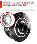 Hydraulic pressed ball bearings with solid steel hub for Rock Solid 3 Inch V Groove Sliding Gate Wheel Built Tough With Solid Steel Construction And Sealed Ball Bearings For 1000 Lb Loads Hassle Free Zinc Plated Black Smooth Rolling Track Hardware.