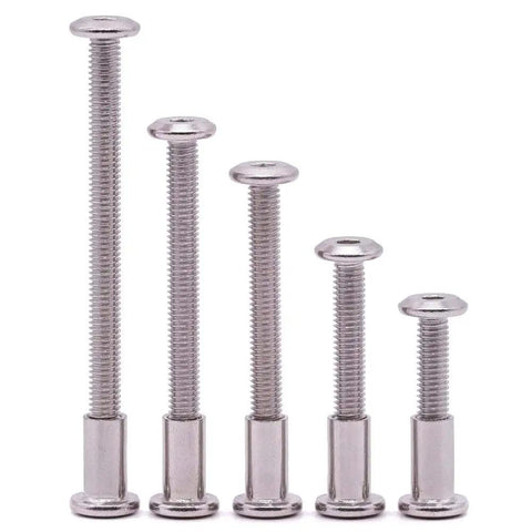 M6 X 50MM Furniture Screws With Barrel Nuts Kit 304 Stainless Steel Heavy Duty Workhorse showing varying lengths of screws.