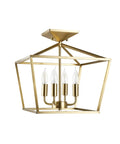Sheldon Brass Four Light Industrial Farmhouse Semi Flush Ceiling Mount Light With Open Frame Design And Vintage Edison Flame Tip Bulbs Included