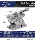 Stainless Steel Angle Vise With Tool Steel Construction, 6 Inch Clamp For Precision Work diagram with dimensions