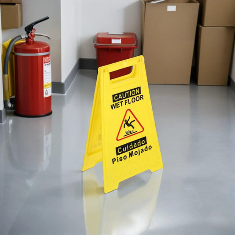 Two Pack Double Sided Folding Wet Floor Caution Signs Bright Yellow A Frame Stands Slip Hazard Markers Heavy Duty Shop Safety Gear For Retail Stores Job Sites Ready Setup