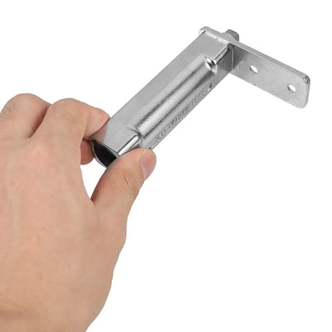 Kickass Replaceable Stainless Steel Freezer Door Hinge Anti-Rust Replacement For Small Refrigerator Model HW-02 held in hand.