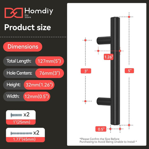 Matte Black Cabinet Handle Set Of 15 With 3 Inch Center Hole Stainless Steel Drawer Pulls And Knobs For Cabinets Bathrooms And Cupboards Durable Kitchen Hardware With Classic Round Tube Design For A Sleek Dope Upgrade, 5-inch handle size