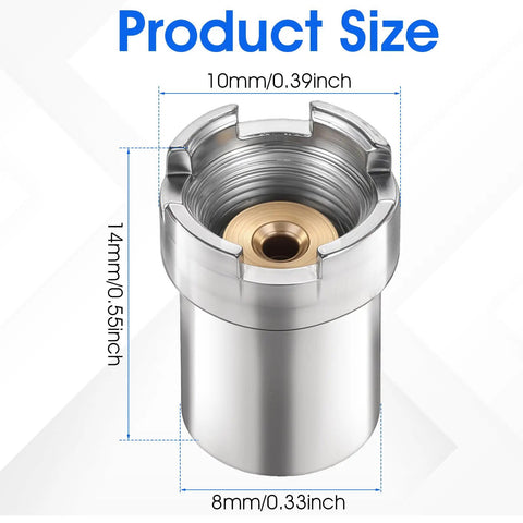 Close-up of stainless steel and brass 4 Piece 510 Thread Magnetic Adapter Kit Universal Threaded Screw Converter, showing dimensions.