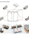 Stainless Steel Glass Door Pivot Hinges And Clamp Set For Free Swinging 5-8mm Glass Doors, Includes Double Magnetic Catch Latches And Glass Clamps, Easy Install No Drilling, Rust Resistant Black Finish, installation diagram