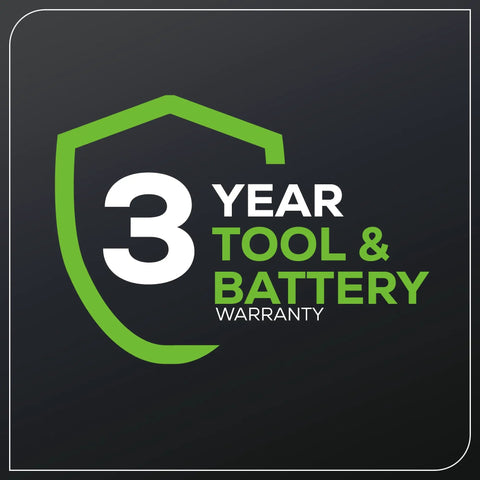 3-year tool and battery warranty badge for 40V Cordless Walkway Warrior Yard Tool Combo Kit With 2.0Ah Battery And Charger Trimmer With 12 Inch Auto Feed Line And 390 CFM Leaf Blower Lightweight Design For Easy Edging And Debris Cleanup In Small Yards
