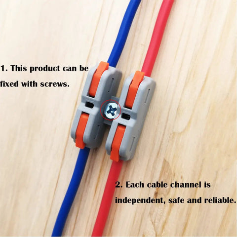 Mini Lever Nut Wire Connector Set SCH-2 With Plug-And-Play Quick Spring Terminal Blocks installed with mounting screws