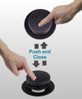 Matte Black Tub Drain And Overflow Kit With One Hole, Rock Solid Bathtub Drain Conversion Set, showing push and close mechanism.