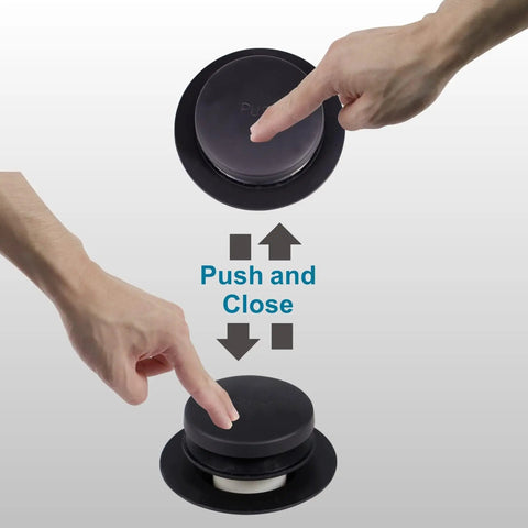 Matte Black Tub Drain And Overflow Kit With One Hole, Rock Solid Bathtub Drain Conversion Set, showing push and close mechanism.