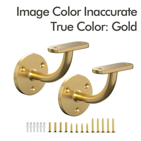 Top Shelf Heavy Duty Two Pack Stainless Steel 304 Wall Mount Handrail Brackets For Wood And Metal Stair Railings Rock Solid Flat Surface Square Tube Support With Smooth Satin Gold Finish