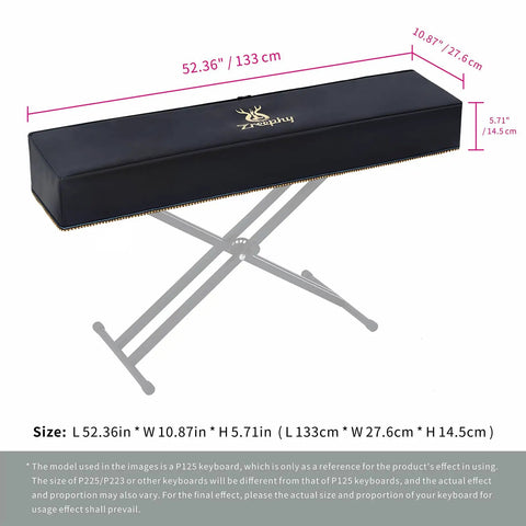 Piano Keyboard Dust Cover With Music Stand And Zipper Opening fitted on Yamaha keyboard with dimensions and stand