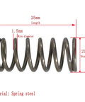 Black Spring Steel Compression Springs 5 Pcs Perfect For Auto Shops Or Home Projects Includes Tiny 1.5 X21 X25mm Sizes Too Versatile Heavy Duty Steel Coils Made To Last And Get Stuff Done Fast showing 1.5mm wire diameter and 25mm length.