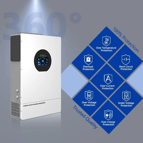 7200W Solar Hybrid Inverter for Off Grid Homes RVs and Cabins, 48V DC to 120V and 240V Split Phase Pure Sine Wave, front view