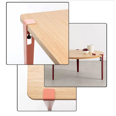 Four Pack Beefy F Shape Clamp Table Legs Set With Adjustable Feet 30In Red Iron Support installed on wooden tabletop