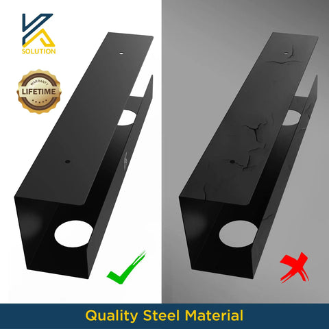 Two Pack Under Desk Cable Management Tray 16.5 Inch Wire Organizer with quality steel comparison, good vs. damaged example