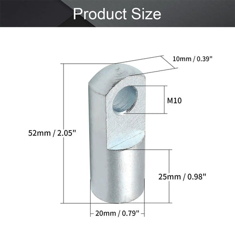 Two Pack Heavy Duty Iron Clevis Y Joint With Female Thread M10x1.25 32mm Bore 52mm Overall Length Pneumatic Air Cylinder Rod End Connector For Industrial Chemical Textile Electronics, 52mm size diagram