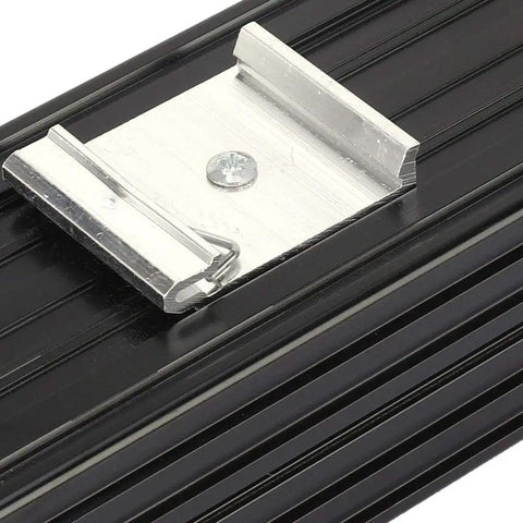 PTC Cabinet Heater For Enclosures And Air Heating Units, 75W Electric Thermostatic Heater, black metal mounting frame closeup