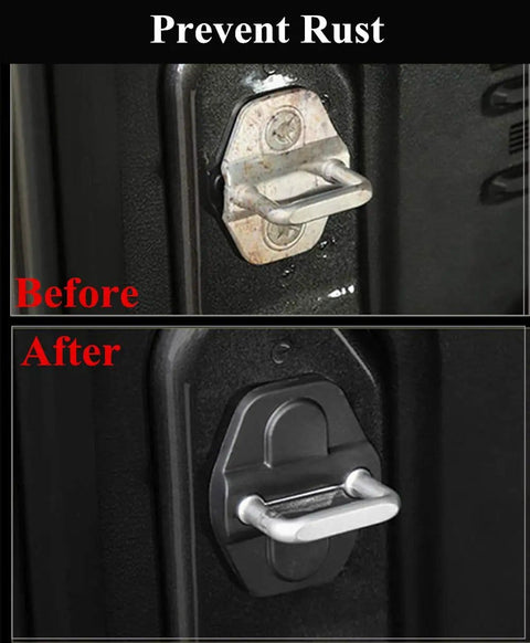 Before and after installation of Door Lock Trim Decoration Covers For Jeep Wrangler JL JLU 2018 2026 And Gladiator JT