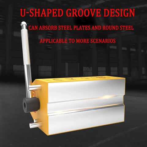 Tough As Nails Permanent Magnetic Lifter With Safety Tilt Release Slide showing U-shaped groove design for steel plates.