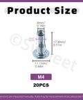 Twenty Piece M4 Metric Carbon Steel Rivet Nuts Kit With White Zinc Plating product size dimensions