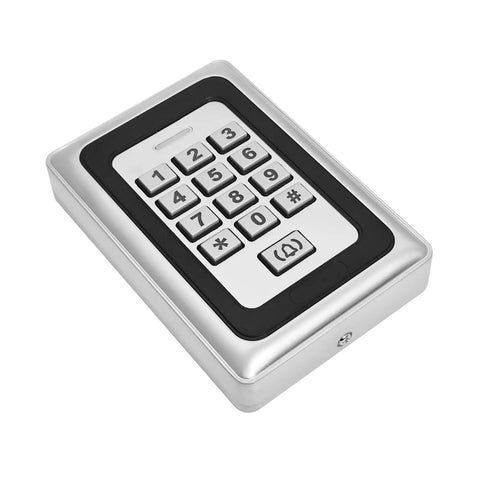 RFID Keypad Door Access Control System, Standalone Metal Unit, 2000-User Capacity, Proximity Card Compatible, silver finish keypad view