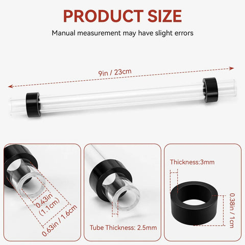 9 Inch Steam Boiler Sight Glass Tube Clear Water Level Gauge Replacement For Boilers with 2 high-temp rubber washers, size details