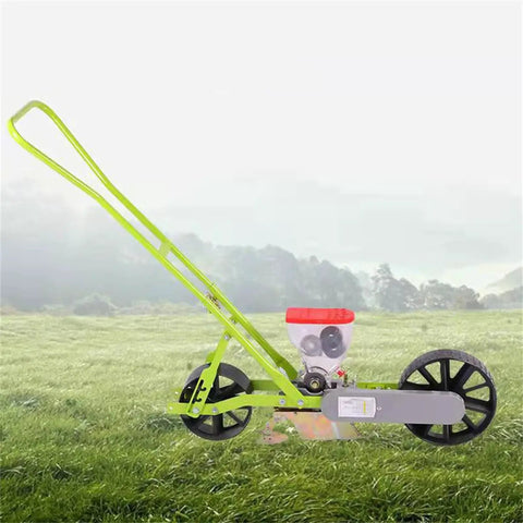 Hand Push Garden Seeder With Metal Precision Hopper Walk Behind Row Crop Planter Manual Roller Seeding For Even Spacing