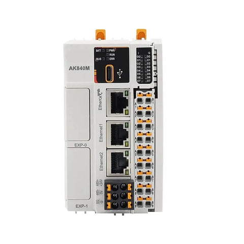 Front view of 32 Axis PLC Motion Controller For CoDeSys In AK8X0 Series with 8DI8DO IO, Dual Ethernet Ports And RS485