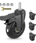 Smooth Rolling 3 Inch Swivel Caster Wheels With 5 16 18 Threaded Stem Set Of 4 Heavy Duty dual brake casters with accessories