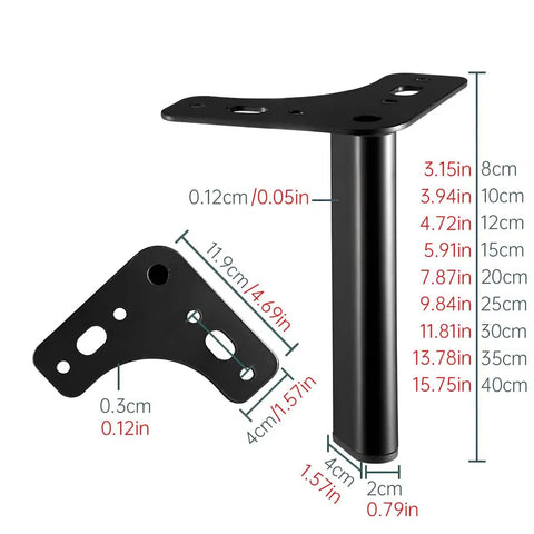 20cm Triangle Metal Furniture Legs 4 Pack for Sofas Chairs Tables Cabinets and Stools Gray Finish with Pre Drilled Holes