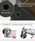 Correct measuring method for M8 Adjustable Leveling Feet with 0.27"-0.29" diameter mounting hole shown with caliper and ruler.